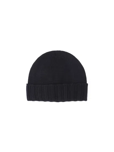 Drumohr Navy Blue Cashmere Beret In Black