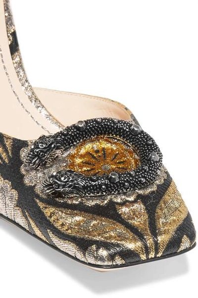 Shop Gucci Embellished Jacquard Mules In Black