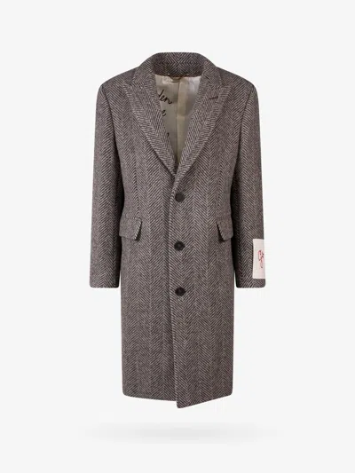 Golden Goose Herringbone Pattern Single-breasted Coat In Gray