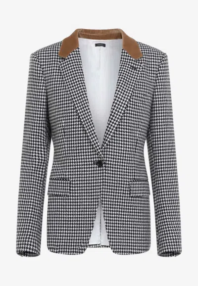 Tom Ford Houndstooth Single Breasted Tailored Jacket In Gray