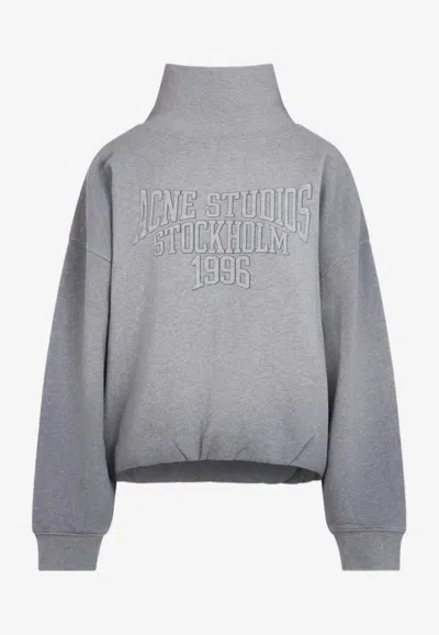 Acne Studios Brushed Cotton Fleece Funnel Neck Logo Sweatshirt With Balloon Hem In Transparent