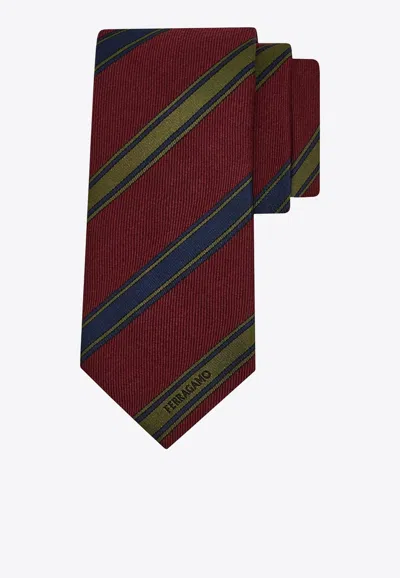 Ferragamo Jacquard-logo Striped-pattern Tie In Multi