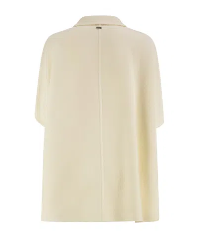 Herno Double Wool Cape With Lapel Collar In Brown
