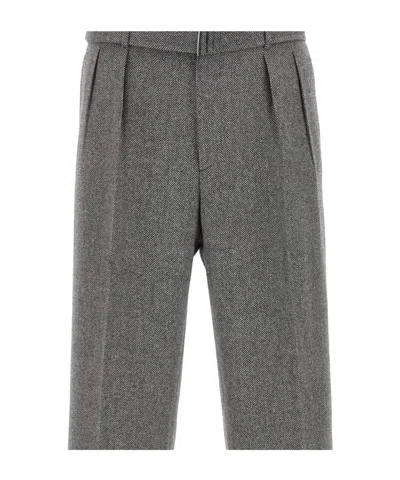 Tagliatore Herringbone-pattern Tailored Trousers In Gray