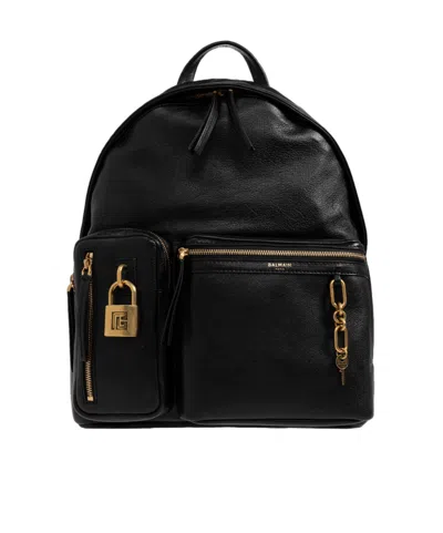 Balmain Padlock-detail Leather Backpack In Black