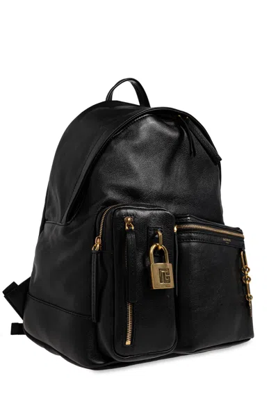 Balmain Padlock-detail Leather Backpack In Black