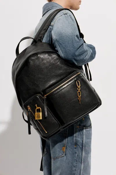 Balmain Padlock-detail Leather Backpack In Black