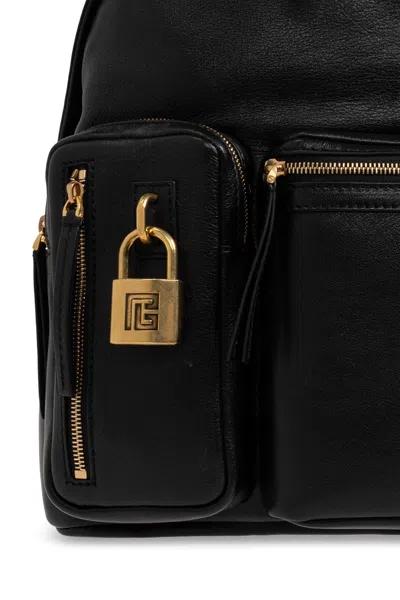 Balmain Padlock-detail Leather Backpack In Black