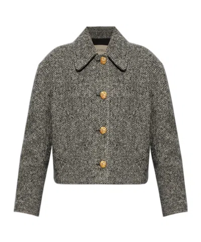 Valentino Tailored Peacoat Cropped Houndstooth Long Sleeves In Gray