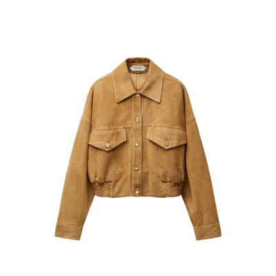 Versace Beige Suede Pointed Collar Elasticated Hem Jacket In Neutral