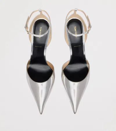 Tom Ford Metallic Leather Vertigo Mules 105 In Silver