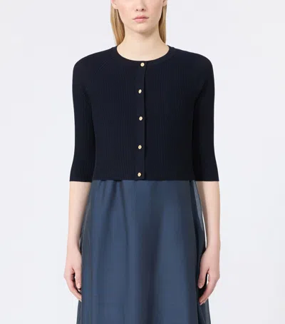 Max Mara Virgin Wool Cropped Cardigan In Multi