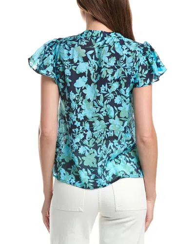 Cece Shirred Neck Flutter Sleeve Blouse In Multi