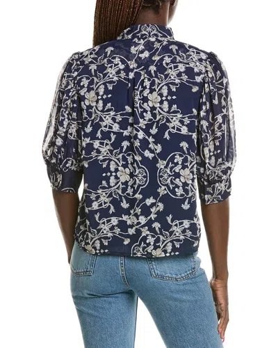 Cece Open Collar Top In Blue