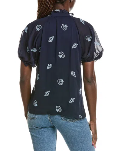 Cece Embroidered Raglan Top In Blue