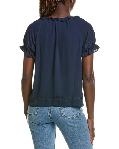 Cece Wide Ruffle Button Front Shirt In Blue