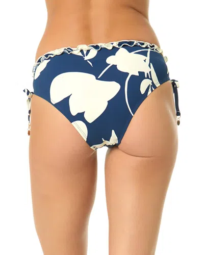 Cece Womens V Neck Contrast Ruffle Triangle Top Pull On Tie Hipster Swim Bottoms In Blue