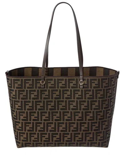Fendi Medium Roll Canvas Tote In Brown