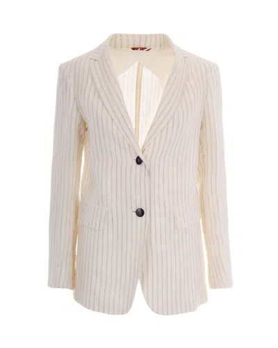 Max Mara Single-breasted Pinstriped Linen Blazer In Neutral