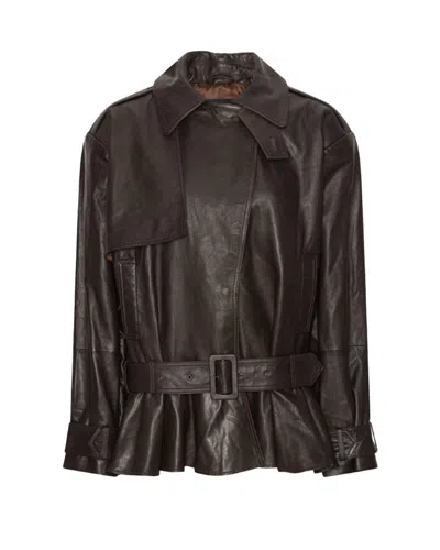 Rotate Birger Christensen Rotate Birgerchristensen Biker Jacket In Lamb Leather In Dark Brown In Brown