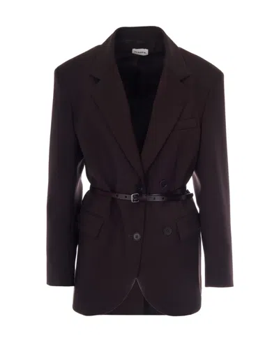 P.a.r.o.s.h Double Breasted Belted Tailoring Jacket Nylon Silk In Brown