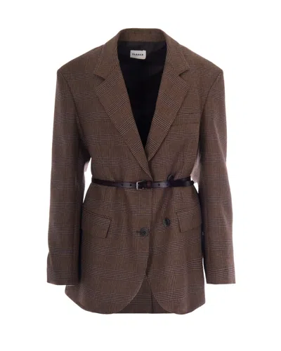 P.a.r.o.s.h Belted Checked-pattern Blazer In Brown