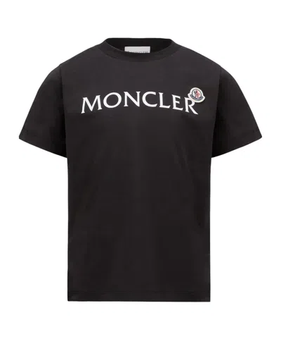 Moncler Cotton Jersey T-shirt With Logo Print Kids In Black