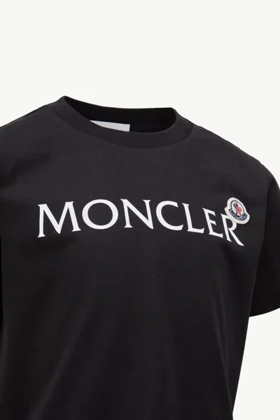 Moncler Cotton Jersey T-shirt With Logo Print Kids In Black