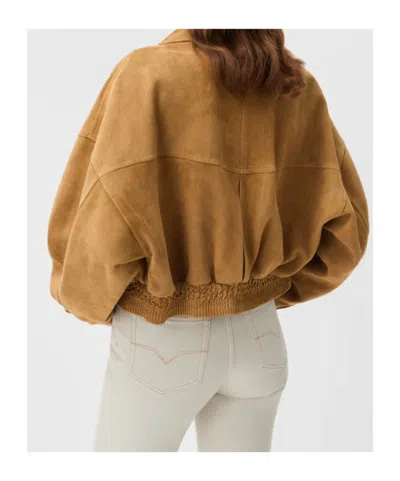 Versace Beige Suede Pointed Collar Elasticated Hem Jacket In Brown
