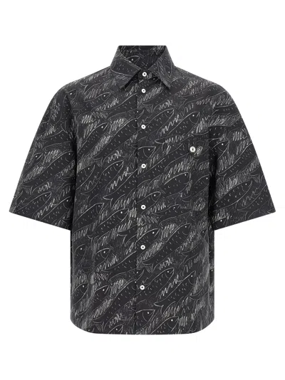 Jacquemus Rio Fish Print Shirt Short Sleeves Pocket In Black