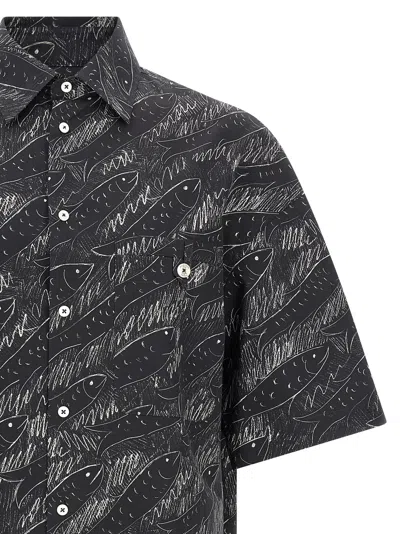 Jacquemus Rio Fish Print Shirt Short Sleeves Pocket In Black