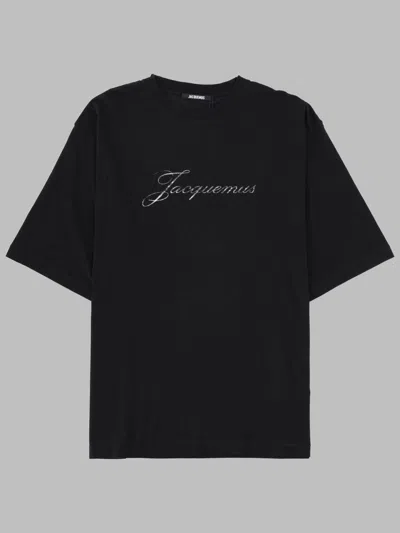 Jacquemus Relaxed Fit Black T-shirt With Cursive Script Logo In Black