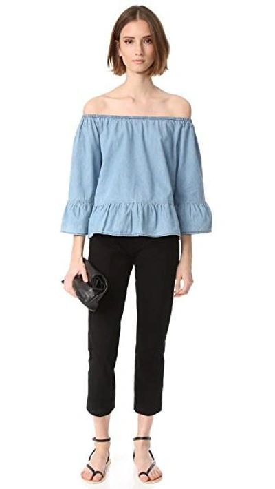 Shop Cupcakes And Cashmere Off Shoulder Top In Chambray