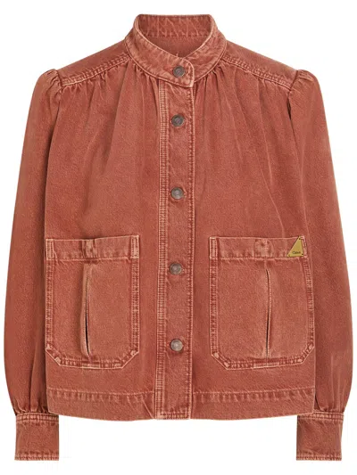 Chloé Logo Denim Jacket With Patch Pockets In Red