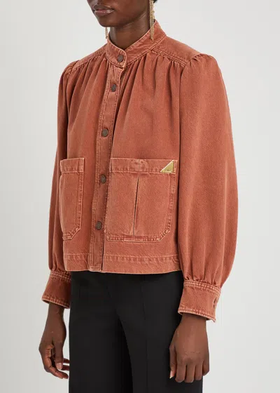 Chloé Logo Denim Jacket With Patch Pockets In Red