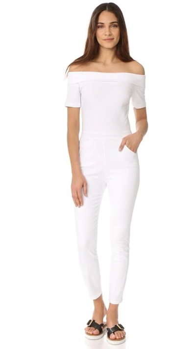 3x1 Off-the-shoulder Denim Skinny-leg Jumpsuit, Aspro In White