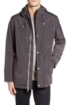 Cole Haan Packable Hooded Rain Jacket In Fog