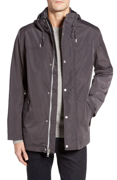 Cole Haan Packable Hooded Rain Jacket In Fog