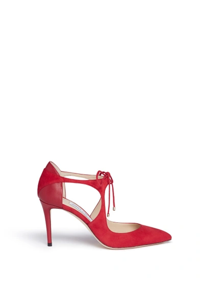 Shop Jimmy Choo 'vanessa 85' Cutout Suede And Leather Pumps