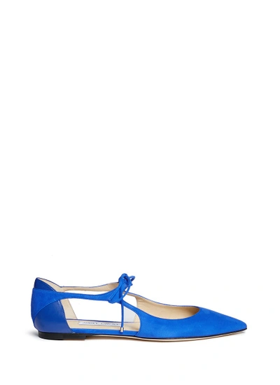 Shop Jimmy Choo 'vanessa' Cutout Suede And Leather Flats