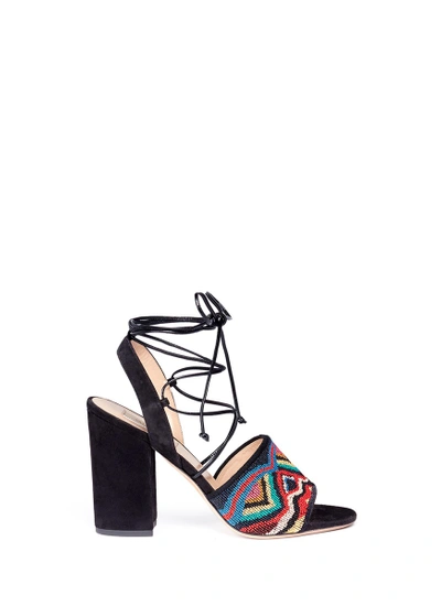 Shop Valentino 'native Couture' Beaded Suede Lace-up Sandals