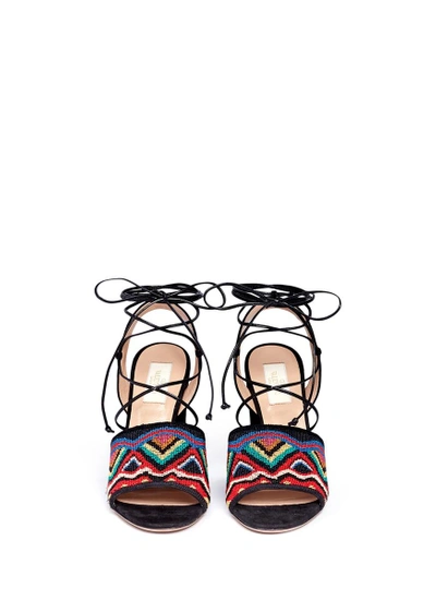 Shop Valentino 'native Couture' Beaded Suede Lace-up Sandals