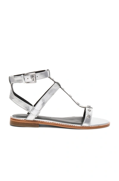 Rebecca Minkoff Sandy Metallic Leather Studded T Strap Sandals In Silver