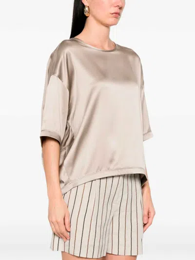 Brunello Cucinelli Camel Silk Elastan Blouse In Camel