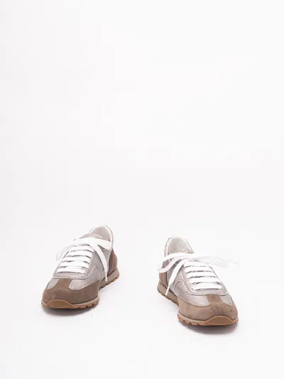 Brunello Cucinelli Leather Suede Sneakers Rubber Sole Pull Tab In Marrón Claro