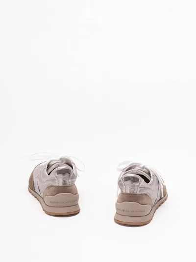 Brunello Cucinelli Leather Suede Sneakers Rubber Sole Pull Tab In Marrón Claro