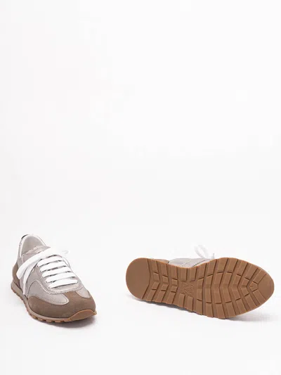 Brunello Cucinelli Leather Suede Sneakers Rubber Sole Pull Tab In Marrón Claro