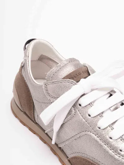 Brunello Cucinelli Leather Suede Sneakers Rubber Sole Pull Tab In Marrón Claro
