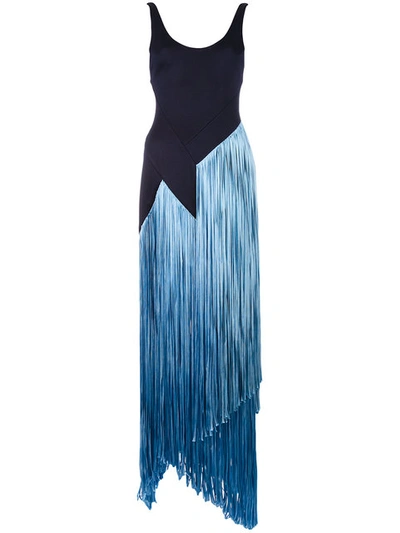 Galvan Fringed Asymmetric Dress In Blue