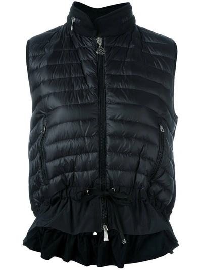 Moncler Hooded Padded Front Gilet In Black